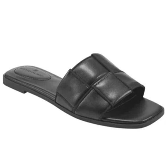 BANDOLINO WOMENS VANELLI SQUARE TOE BLACK CASUAL FLAT FAUX LEATHER SANDALS 9M - Picture 1 of 13